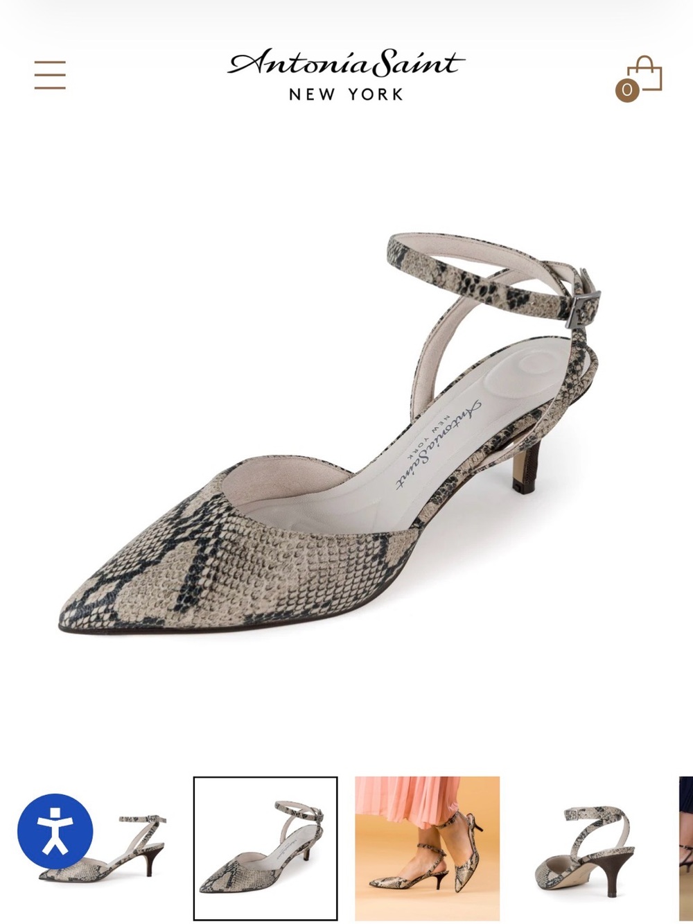 Antonia Saint Snake-Print Pointed Ankle-Strap Kitten Heel - Neutral Beige/Black